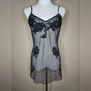 Vtg‎ Victoria's Secret Black Lace Garters Slip Dress! Size 34B Excellent